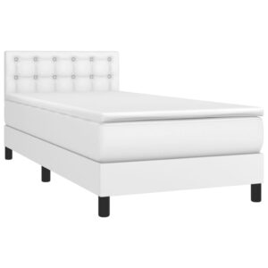 Κρεβάτι Boxspring με Στρώμα Λευκό 90x190εκ. από Συνθετικό Δέρμα