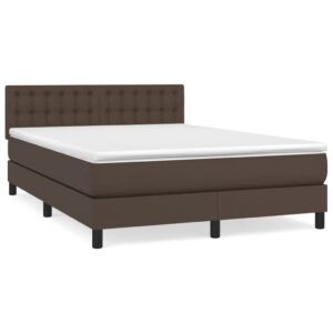 Κρεβάτι Boxspring με Στρώμα Καφέ 140x200εκ. από Συνθετικό Δέρμα