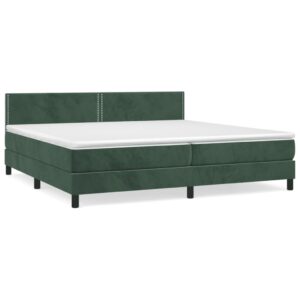 Κρεβάτι Boxspring με Στρώμα Σκούρο Πράσινο 200x200εκ. Βελούδινο