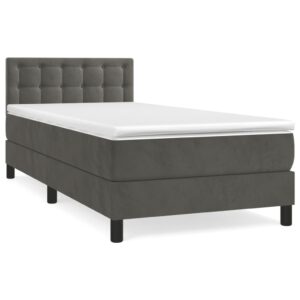 Κρεβάτι Boxspring με Στρώμα Σκούρο Γκρι 80x200 εκ. Βελούδινο