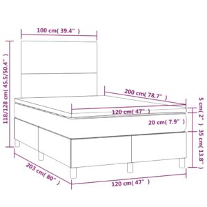 Κρεβάτι Boxspring με Στρώμα Σκούρο Καφέ 120x200 εκ. Υφασμάτινο