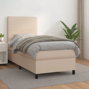 Κρεβάτι Boxspring με Στρώμα Καπουτσίνο 90x190εκ.από Συνθ. Δέρμα