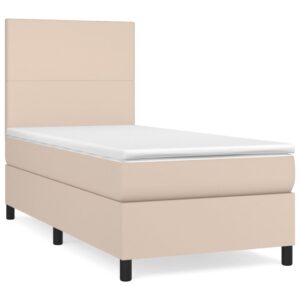 Κρεβάτι Boxspring με Στρώμα Καπουτσίνο 90x200εκ.από Συνθ. Δέρμα