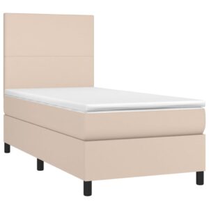 Κρεβάτι Boxspring με Στρώμα Καπουτσίνο 90x200εκ.από Συνθ. Δέρμα