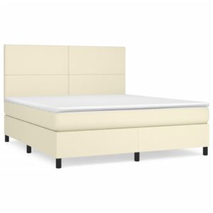 Κρεβάτι Boxspring με Στρώμα Κρεμ 180x200 εκ. Συνθετικό Δέρμα