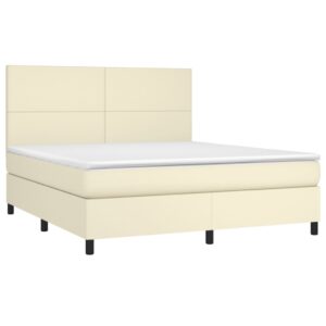 Κρεβάτι Boxspring με Στρώμα Κρεμ 180x200 εκ. Συνθετικό Δέρμα