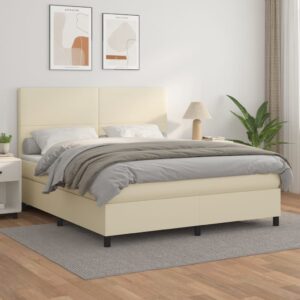 Κρεβάτι Boxspring με Στρώμα Κρεμ 180x200 εκ. Συνθετικό Δέρμα