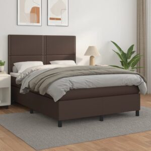 Κρεβάτι Boxspring με Στρώμα Καφέ 140x200εκ. από Συνθετικό Δέρμα