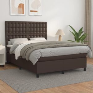 Κρεβάτι Boxspring με Στρώμα Καφέ 140x200εκ. από Συνθετικό Δέρμα