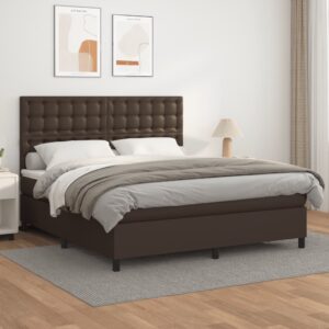 Κρεβάτι Boxspring με Στρώμα Καφέ 160x200εκ. από Συνθετικό Δέρμα