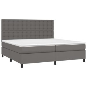 Κρεβάτι Boxspring με Στρώμα Γκρι 200x200 εκ. Συνθετικό Δέρμα