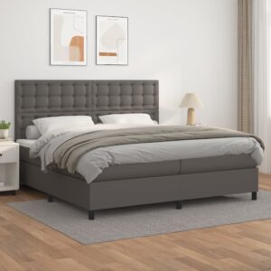 Κρεβάτι Boxspring με Στρώμα Γκρι 200x200 εκ. Συνθετικό Δέρμα