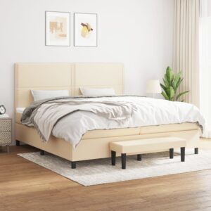 Κρεβάτι Boxspring με Στρώμα Κρεμ 200x200 εκ. Υφασμάτινο