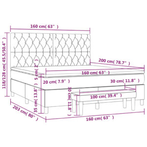 Κρεβάτι Boxspring με Στρώμα Σκούρο Γκρι 160x200 εκ Υφασμάτινο