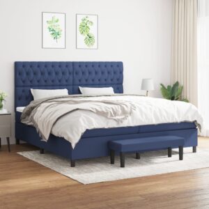 Κρεβάτι Boxspring με Στρώμα Μπλε 200x200 εκ. Υφασμάτινο