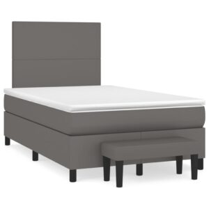 Κρεβάτι Boxspring με Στρώμα Γκρι 120x200εκ. από Συνθετικό Δέρμα