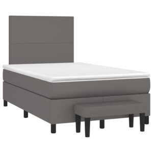 Κρεβάτι Boxspring με Στρώμα Γκρι 120x200εκ. από Συνθετικό Δέρμα