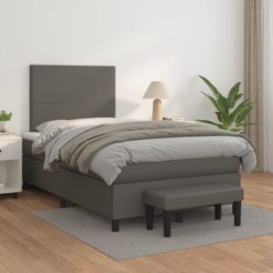 Κρεβάτι Boxspring με Στρώμα Γκρι 120x200εκ. από Συνθετικό Δέρμα