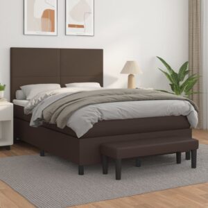 Κρεβάτι Boxspring με Στρώμα Καφέ 140x200εκ. από Συνθετικό Δέρμα