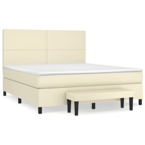 Κρεβάτι Boxspring με Στρώμα Κρεμ 180x200 εκ. Συνθετικό Δέρμα