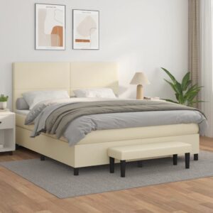 Κρεβάτι Boxspring με Στρώμα Κρεμ 180x200 εκ. Συνθετικό Δέρμα