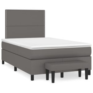 Κρεβάτι Boxspring με Στρώμα Γκρι 120x200εκ. από Συνθετικό Δέρμα