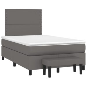 Κρεβάτι Boxspring με Στρώμα Γκρι 120x200εκ. από Συνθετικό Δέρμα