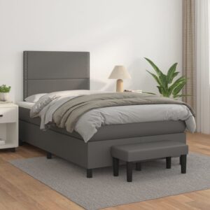 Κρεβάτι Boxspring με Στρώμα Γκρι 120x200εκ. από Συνθετικό Δέρμα