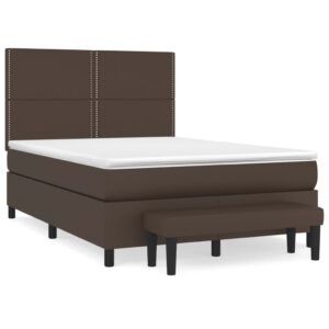 Κρεβάτι Boxspring με Στρώμα Καφέ 140x200εκ. από Συνθετικό Δέρμα