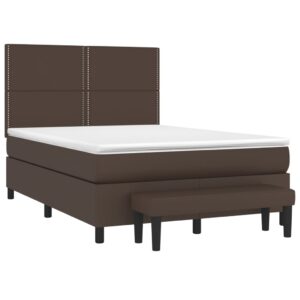 Κρεβάτι Boxspring με Στρώμα Καφέ 140x200εκ. από Συνθετικό Δέρμα