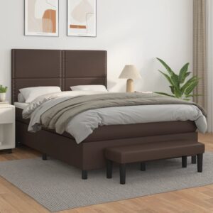 Κρεβάτι Boxspring με Στρώμα Καφέ 140x200εκ. από Συνθετικό Δέρμα