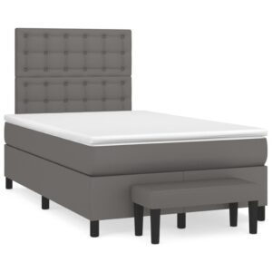 Κρεβάτι Boxspring με Στρώμα Γκρι 120x200εκ. από Συνθετικό Δέρμα