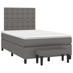 Κρεβάτι Boxspring με Στρώμα Γκρι 120x200εκ. από Συνθετικό Δέρμα