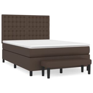 Κρεβάτι Boxspring με Στρώμα Καφέ 140x200εκ. από Συνθετικό Δέρμα