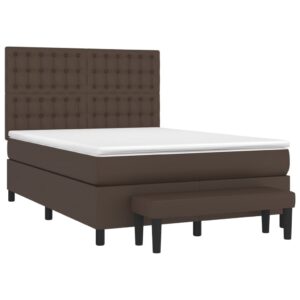 Κρεβάτι Boxspring με Στρώμα Καφέ 140x200εκ. από Συνθετικό Δέρμα