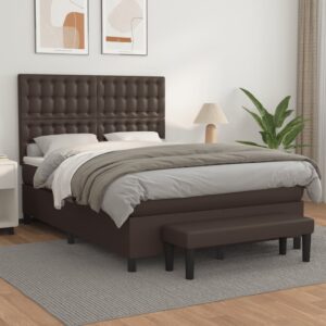 Κρεβάτι Boxspring με Στρώμα Καφέ 140x200εκ. από Συνθετικό Δέρμα