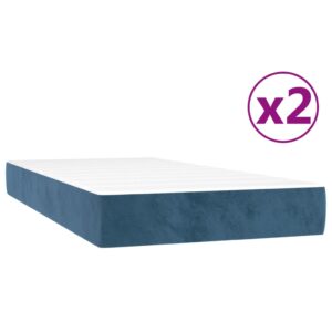 Κρεβάτι Boxspring με Στρώμα Σκούρο Μπλε 200x200 εκ. Βελούδινο