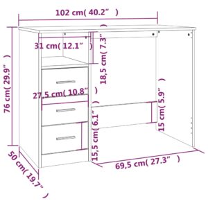 Γραφείο με Συρτάρια Sonoma Δρυς 102x50x76 εκ Επεξεργασμένο Ξύλο