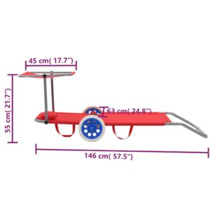 Ξαπλώστρα Πτυσσόμενη Χρώμα Κόκκινη Αλουμινίου με Σκίαστρο+Ρόδες