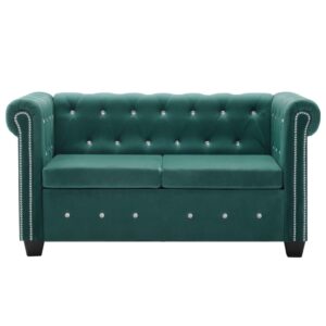 Καναπές Διθέσιος Chesterfield Πράσινος 146x75x72 εκ. Βελούδο