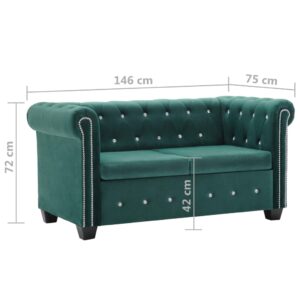 Καναπές Διθέσιος Chesterfield Πράσινος 146x75x72 εκ. Βελούδο