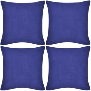 130920 4 Blue Cushion Covers Cotton 50 x 50 cm