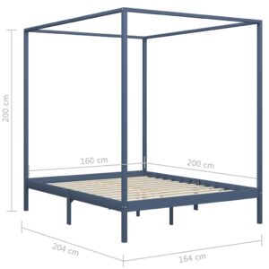 Πλαίσιο Κρεβατιού με Ουρανό Γκρι 160x200 εκ. Μασίφ Ξύλο Πεύκου