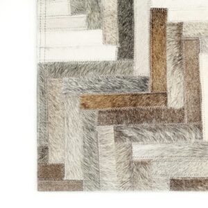 Χαλί Patchwork Γκρι / Λευκό 80 x 150 εκ. Δέρμα με Τρίχωμα