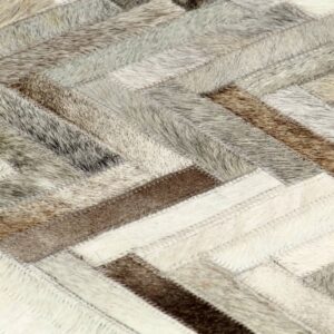 Χαλί Patchwork Γκρι / Λευκό 80 x 150 εκ. Δέρμα με Τρίχωμα