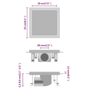 Σιφόνι 2 σε 1 Επίπεδο/Ένθετο Πλακιδίου 20x20 εκ. Ανοξ. Ατσάλι