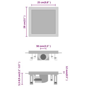 Σιφόνι 2 σε 1 Επίπεδο/Ένθετο Πλακιδίου 25x25 εκ. Ανοξ. Ατσάλι