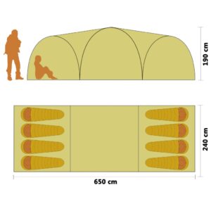 Σκηνή Κάμπινγκ Ιγκλού 8 Ατόμων Μπλε 650 x 240 x 190 εκ.