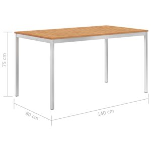 Τραπεζαρία Κήπου 140x80x75 εκ Μασίφ Ξύλο Teak/Ανοξείδωτο Ατσάλι