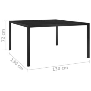 313099  Garden Table 130x130x72 cm Black Steel and Glass